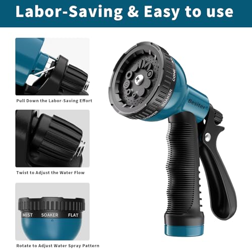 Besiter Garden Hose Nozzle Sprayer: 2 Pack 10 Watering Patterns Spray Nozzles Heavy Duty Hose Head Hose Attachment Bule - color: Blue Blue