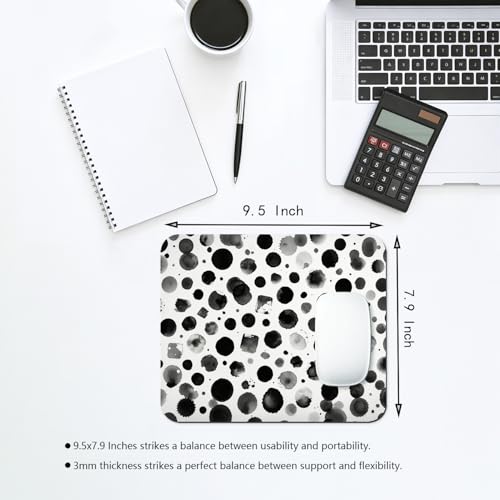 Black Ink Splash Abstract Mouse Pad 9.5" x 7.9", Modern Minimalist Watercolor Dot Cute Desk Mat, Artistic Office - color: Abstract Dots