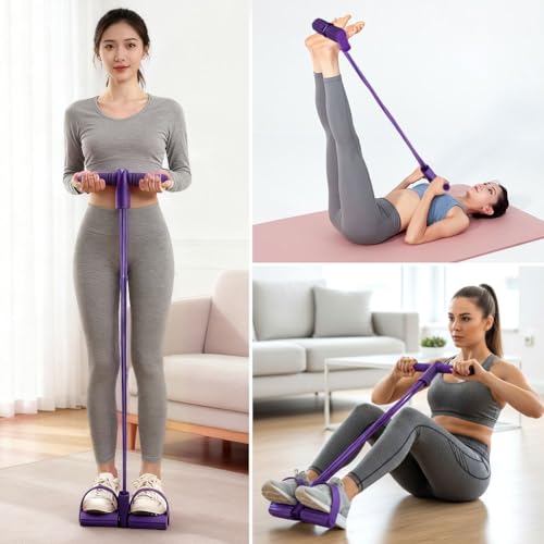 21 Fitness Resistance Bands-6 Tube Pedal Ankle Puller, Multifunction Tension Rope, Pedal Resistance Band with Handle Sit Up Exercise Equipment Home Gym Tummy Trainer for Men Women