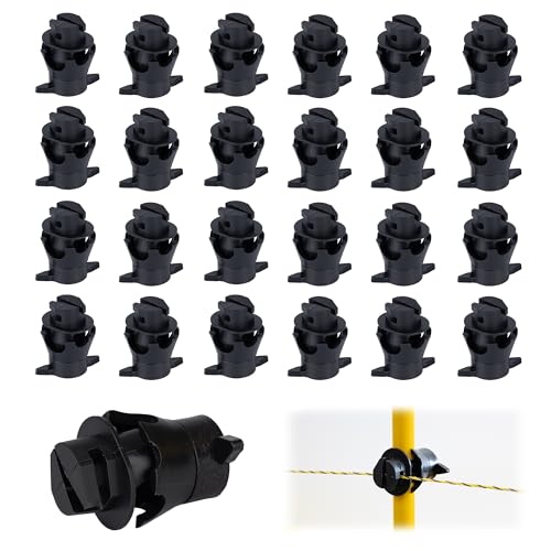 Mingya 25 Pcs Electric Fence Insulators Round Post Clips Electric Wire Insulators Holding for Pig Tail Fiberglass Electric Fence Post - size: 25 pcs