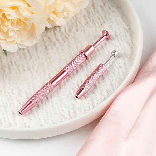 2Pcs Piercing Ball Grabber Tool for Changing Jewelry, Stianless Steel Flat Back Earring Applicator Internally Threaded Push Pin Piercing Grabber Tool - color: Pink-B