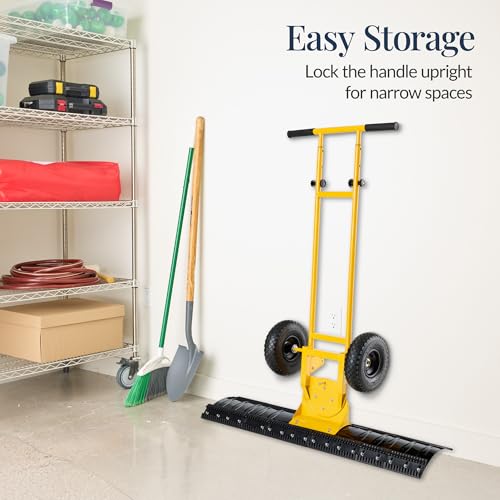 Best Choice Products 48in Heavy-Duty 2-Wheel Snow Pusher Hand Plow for Snow Removal w/Wheels, Adjustable Handle, Blade Angle - Yellow - color: Yellow, size: XL 48in w/Wheels