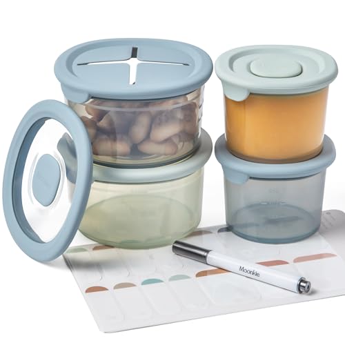 Moonkie Silicone Baby Food Containers | 8oz/4 oz Baby Food Storage Jars with Airtight Lids and A Snack Cup Lid | Freezer,Microwave and Dishwasher Safe, Reusable Baby Food Jars for Infant & Toddler - size: 2pack 4oz/2pack 8oz