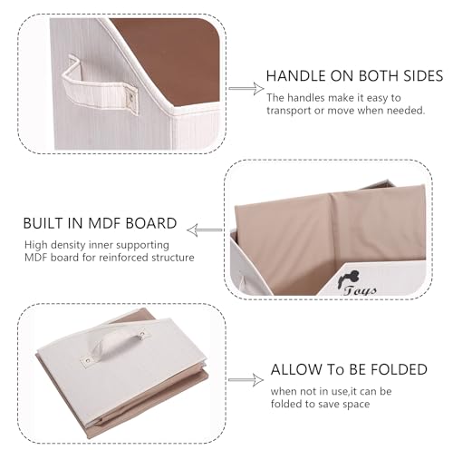 2 Pack Large dog toy bin dog toy box storage box - Foldable Fabric Trapezoid Organizer Boxes with Handle for Dog Toys (Beige-DOG) - color: Beige(2 Pack), size: Large - Dog Toys