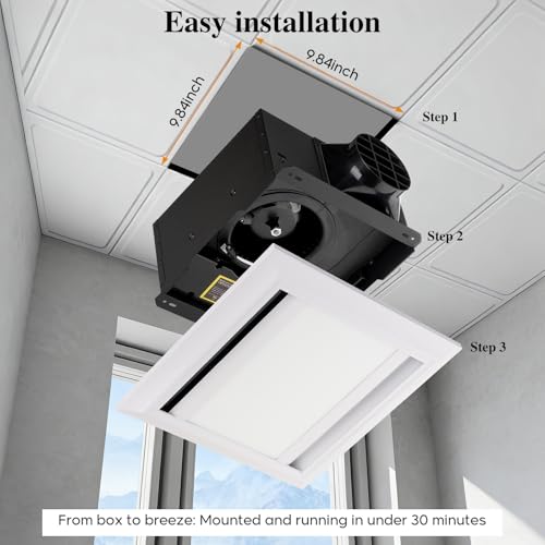 12" Bathroom Exhaust Fan with Light, All-aluminum alloy-S | Ultra Quiet Ventilation Fan Combo, 1.0 Sone, 220CFM, 10"x10" Mount - color: All-aluminum alloy-S