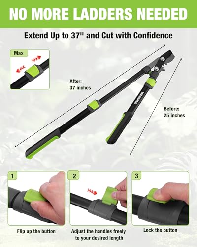 WORKPRO Extendable Bypass Lopper for Gardening, 25-37" Branch Cutter | Heavy Duty Pruning Shear, SK5 Blade, 1.5" Cutting Capacity, Gear System, Comfort Handle, for Tree Trimming - size: 1PC- 25"-37" Lopper