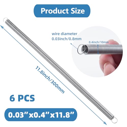 6pcs Extension Springs,0.03"x0.4"x11.8" 304 Stainless Steel | Extension Springs with hook ends 11.8inch - size: 0.03"x0.4"x11.8"
