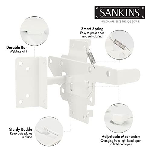 Self-Locking Gate Latch Heavy-Duty for Wood Gate, Steel White, 2pcs | Post Mount Automatic, gate locks for outdoor fence| Pool | Garden, Gravity Door Latch with Fasteners Hardware, Padlockable - color: White