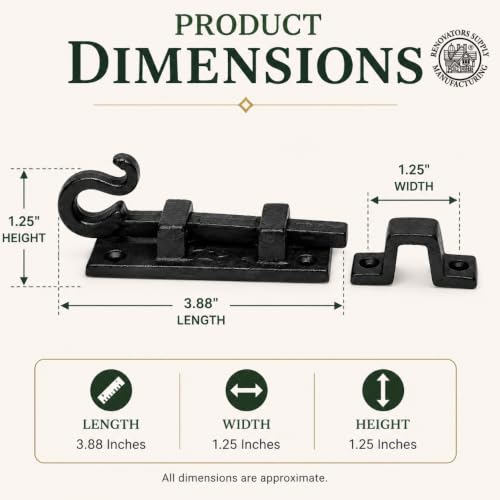 Renovators Supply Manufacturing Door Lock Latch 3.8 in. Black Wrought Iron Pig Tail Tip Styled Slide Bolt Latch with Mounting Hardware - size: Pack of 1, style: 3.88 inch - Curled Tail