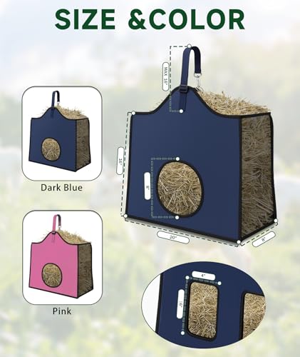 Hay Feeder for Goats and Horses - Slow Feed Design, Heavy Duty Hanging Hay Bag for Barn, Trailer & Paddock, Easy to Hang & Clean(2pcs, Navy Blue) - color: 2pcs-navy blue
