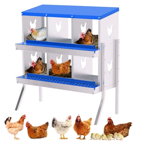 TrailBlaze Galvanized Steel Chicken Nesting Box - 6 Compartments, Roll Away Egg Collection, Rustproof, Ventilated, Easy Clean, Bracket Included - Blue, 6 Compartments, with Bracket - color: Blue, size: 6 Holes with Legs