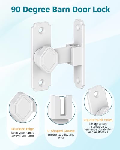 90 Degree Barn Door Lock, Rustproof Sliding Gate Latch, White-4Pcs | Multipurpose Security Lock for Bathroom, Cabinet, Pet Cage, Garden Shed, Window And Sliding Wooden Doors - color: White-4PCS