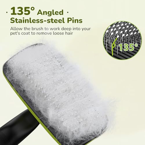 Pecute Skin Friendly Self-Cleaning Slicker Brush for Dog & Cat Shedding | 1 click clean, Lightweight, Undercoat hair removal, For short/long/double/white coats - size: Large