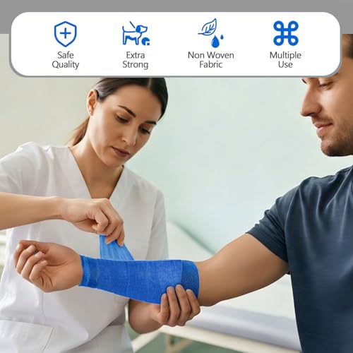 Treela 36 Pcs Self Adherent Bandage 4" X 5 Yard Wrap Breathable | Cohesive Bandage Elastic Adhesive Tape for Stretch Athletic Sports Wrist Ankle - color: Blue, size: 4" X 5 Yard