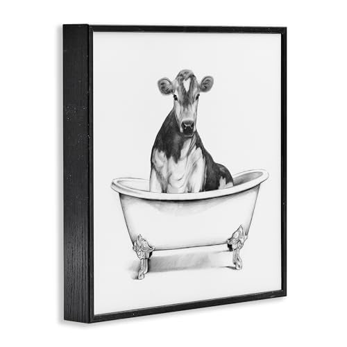 Stupell Industries Cow in Claw Tub Minimal Farm Animal Sketch, Designed by Victoria Borges Wall Art, 12x12, Black Framed