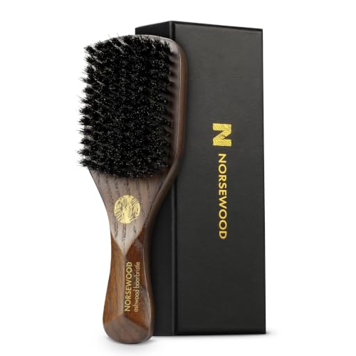 NORSEWOOD Boar Bristle Brush for Shine and Texture - Stiff Bristles for Medium Hair/Beards, Cleaning Brush Included | for Shine & Texture, Hairbrush for Men, with Cleaning Tools