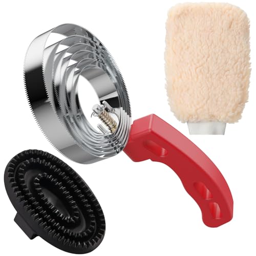 Curry Comb Kit, 6 Ring Curry Comb & Rubber Brush & Horse Grooming Mitts | Curry Comb Kit for Grooming Horses, Dogs, Goats, Cattle, Cow, Donkey Supplies - color: Curry Comb Kit(3 Pcs)