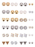 BBTO 24 Pairs Stud Earrings, Crystal Pearl Ear Stud for Women | Earrings, Alloy and Gold, Sliver Gold Black, for Men Women Loved Ones and Friends - color: Sliver & Gold