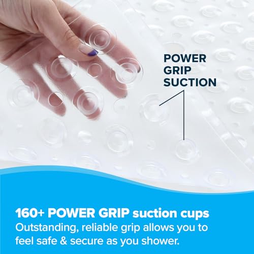 SlipX Solutions 21" Square Non Slip Shower Stall & Bathtub Mat, Clear | Anti Slip Essential Shower Mat For Bathers Of All Ages, 25% Stronger Suction Cups, Soft Underfoot, Machine Washable - color: Clear