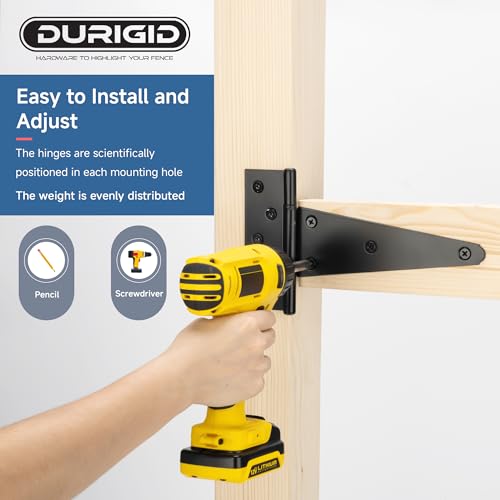 2 Pack 8 Inch T Hinge, Heavy Duty Hinges for Wood, Gate Hinge, Shed Door Hardware, Fence Hinges for Outdoor Gates, Barn Door, Ideal Outdoor Useage - size: 8 Inch