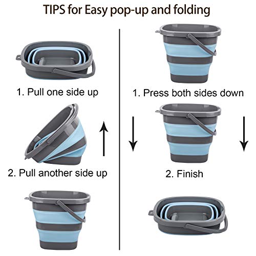 2 Pack Collapsible Plastic Bucket with 2.6 Gallon (10L) Each, Foldable Rectangular Tub for House Cleaning, Space Saving Outdoor Waterpot for Garden or Camping, Portable Fishing Water Pail - size: 2.6 Gal / 10L