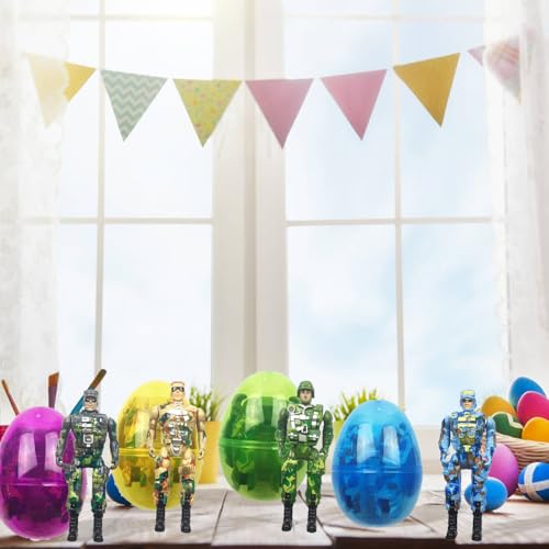 FUNKY WIZARD 4Pack Easter Jumbo Princess Deformation Prefilled Easter Eggs with Toys, Easter Party Favors Gift for for Girls Toddlers Kids Easter Egg Hunt, Classroom Prize Supplies (Soldier) - style: Soldier