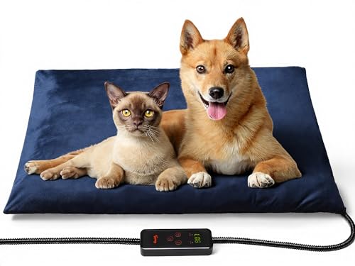 Toozey Large Pet Heating Pad, 6 Adjustable Temperature Dog Cat Heating Pad with Timer, Waterproof Heated Dog Bed with Chew Resistant Cord, Indoor Electric Pet Heated Mat 35x24in - color: Navy Blue, size: 35.0"L x 24.0"W x 0.6"Th