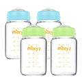 Matyz Glass Breastmilk Storage Containers, 4 Pack, 6 oz Bottle, Fit with Spectra Medela Avent Pump - Wide Mouth Breastmilk Collection and Storage Bottle with Lids - No BPA (2 Green & 2 Blue Lids) - color: [Pack of 4] 2 Green & 2 Blue Lids - 6 Ounce Clear