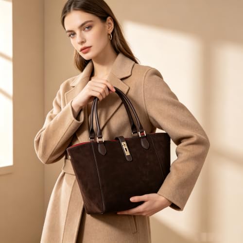 sqlp Large Work Tote Bag for Women Big Bucket Purses Designer Handbags - color: Coffee Suede