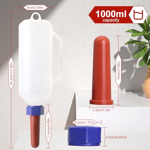 1 Quar Calf Nursing Bottle with Rubber Screw-On Replacement Nipple | Leak-Free Hanging Calf Milk Feeder Bottle with Handle, Livestock Feeding Supplies for Newborn Calves, Lambs, Goats, Cows
