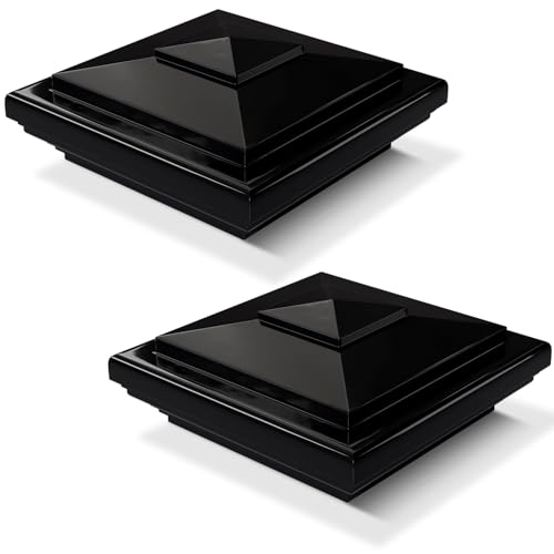 VIVIDA 4" x 4" Vinyl Fence Post Caps, Black New England PVC Post Cap, 2 PCS | Actual 4" x 4", New England Pyramid Post Cap, PVC Square Top Cover, For Vinyl Fences, Mailboxes & Decks - color: Black-2 Pack, size: Actual 4" x 4"