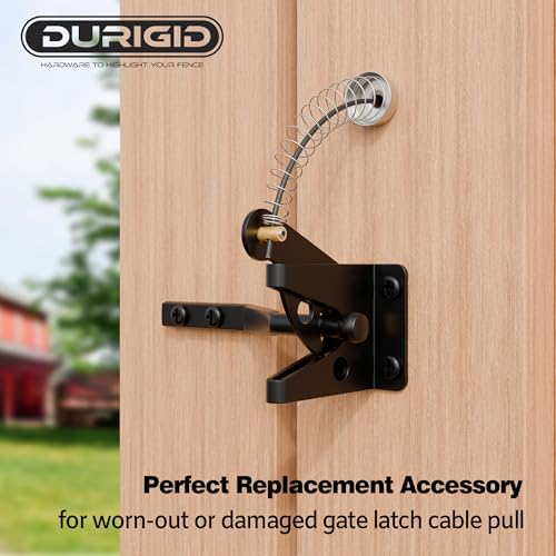 Gate Latch Cable Pull, Spring-Loaded Latch Kit Gate Latch for Wooden Fence Vinyl Metal Gates, Sued for Gate 2 to 6 Inches Thick, Black, 2 Pack