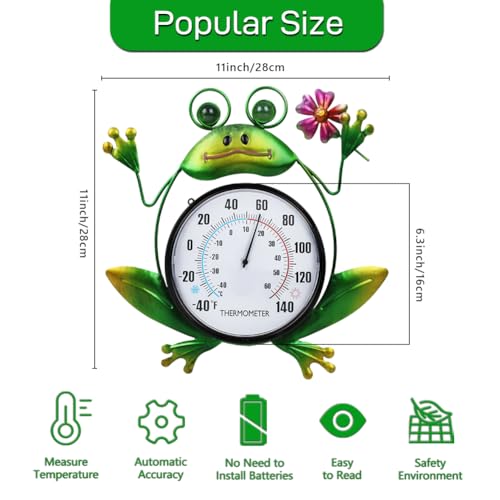 Indoor Outdoor Thermometer, Frog Wall-Mounted Thermometer | No Batteries Required, Decorative for Patio, Living Room, Garden Greenhouse, Wine Cellar - style: Frog-Shape