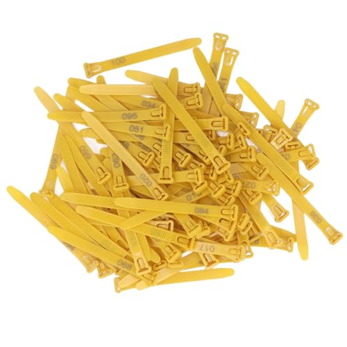 100Pcs Chicken Leg Rings, 1-100 Numbered Poultry Chicken Identification Leg Ankle Bands Tags Reusable Zip Tie for Ducks Chicks Pigeons Goose (Yellow) - color: Yellow