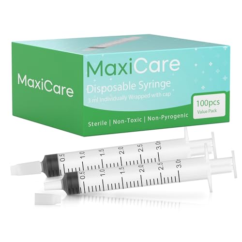 MaxiCare Oral Syringes with Cap 3ml – Disposable Liquid Dispenser Without Needle | Individually Wrapped Luer Slip Tip Dropper for Babies, Toddlers, Adults, and Pets (100 Pack) - size: 3 ml