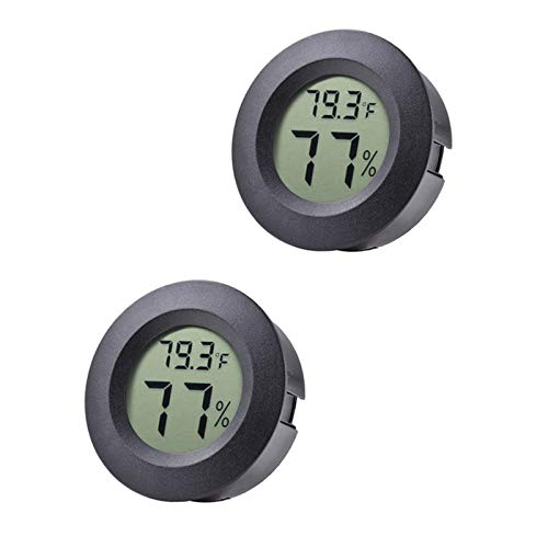 2-Pack Mini Hygrometer Thermometer Meter Digital LCD Indoor Room Monitor | Fahrenheit / Celsius Display Round Humidity Temperature Gauge for 3D Printers Guitar Case Greenhouse Reptile Incubator
