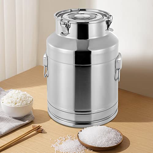28L/7.4 Gallon 304 Stainless Steel Milk Can, Heavy Duty Locking Sealed Lid Milk Pail Bucket, Large Capacity Wine Oil Storage Container, Thickened Milk Bucket with Carry Handle for Home, Farm, Kitchen - size: 28L/7.4Gal