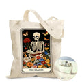 Aesthetic Canvas Tote Bag for Women - with Magnetic Snap Closure & Zipper Inner Pocket Reusable Totes Bag - color: Skeletonreading1
