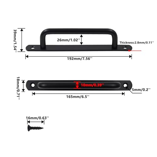 Barn Door Handles, Door Pull Handles with Plate,201 Stainless Steel Pull Handles,Metal Sliding Door Pull Handles,Shed Handle Pulls for Closet Cabinet - color: Black, size: Hole Center:165mm/6.5''