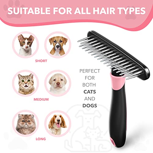 Dog rake deshedding dematting Brush Comb - Undercoat rake for Dogs, Cats, matted, Short,Long Hair Coats - Brush for Shedding, Double Row Stainless Steel pins - Reduce Shedding by 90% (Pink) - color: Pink