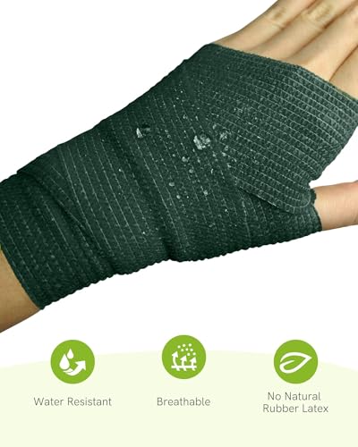 FriCARE Self Adhesive Bandage Wrap, Medical Tape in First Aid Kit | Elastic Cohesive Bandages for Sports/Vet/Wrist Ankle Wounds, 2 Inches X 5 Yards, Latex-free 6 Rolls, Hunter Green - color: Hunter Green