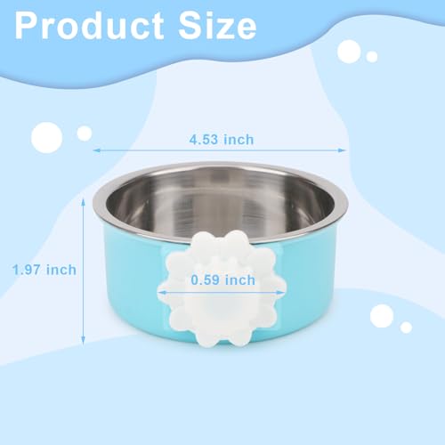 Dog Crate Water Bowl No Spill Removable Hanging Bowls, Blue | Stainless steel + plastic 2-in-1, twist-lock easy install, detachable easy clean, for small dogs/cats/rabbits/guinea pigs - color: Blue+Green