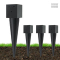 4 Pcs 4 "x 4 "Fence Post Anchor Ground Spike 16"(Fit 3.6 ” X 3.6”) | Heavy Duty Carbon Steel Fence Stakes Post Base With Black Powder Coated For Mailboxes|Fence|Trellis Posts|Banner