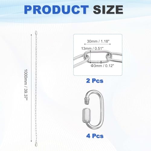 PATIKIL Gate Chain Lock, (39.4Inch, Silver) (2 Pcs)304 Stainless Steel Hanging Chain Lock for Stall Barn/Cabinet/Fence/Hammock/Pet Cages - size: 39.4Inch