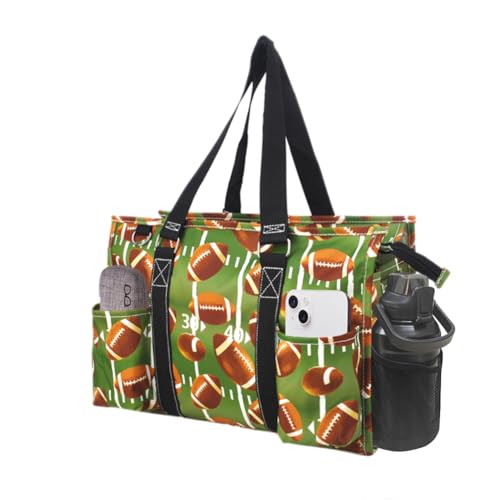 NGIL Utility Water Resistant Tote Bag | Work Tote for Women, Nurse Bag, Teacher's Choice Purse, Gym Bag, Everyday Organizer Top Zipper Closure - color: Football-black
