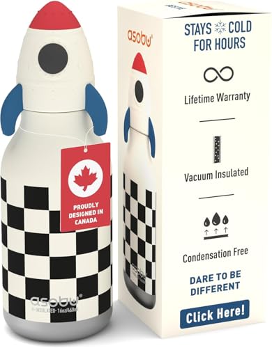 asobu Bestie Water Bottle, Cute Collectible Character, Leak Proof, BPA Free | 16 oz, Stays Cold 24 Hours, Double Wall Vacuum Insulation, Food Grade Stainless Steel, Spill Resistant, Great Gift Idea - color: Rocket Bottle