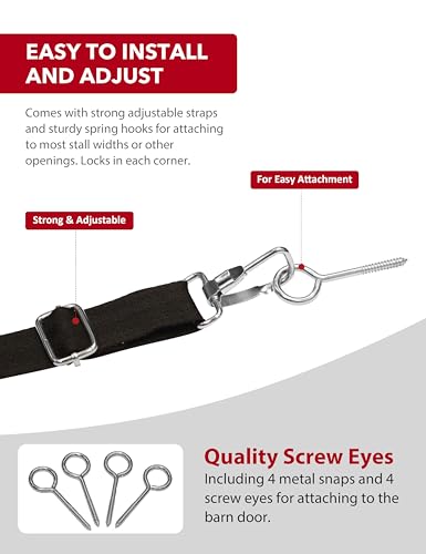 Harrison Howard Stall Guard for Horse Barn with Adjustable Straps and Sturdy Spring Hooks Included Horse Stall Guard, Red - color: Red