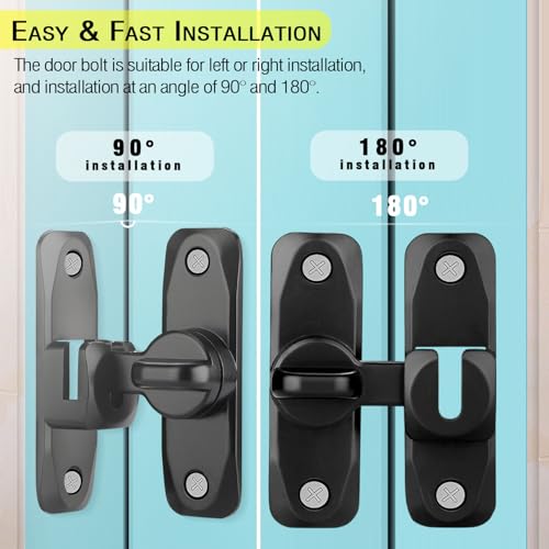 Sliding Barn Door Lock, 90/180 Degree Heavy Duty Flip Gate Latches,Thickened Anti-Rust Hasp Latch for Barn Doors,Garden, Bathroom, Outdoor, Garage, Window (Black,2 Pack) - color: Black & Basic Version