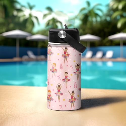 SANDJEST Kids Water Bottle Ballet Water Bottles 12oz with Straw Insulated Stainless Steel Travel School Tumbler Double Wall Vacuum Cup for Girls Kid - color: Ballerina