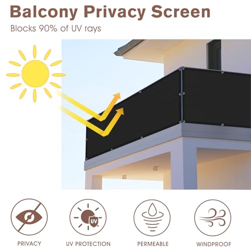 SUNNY GUARD 2.5' x 5' Balcony Privacy Screen, HDPE Patio Railing Cover Fence - color: Black, size: 0 2.5' x 0 5'